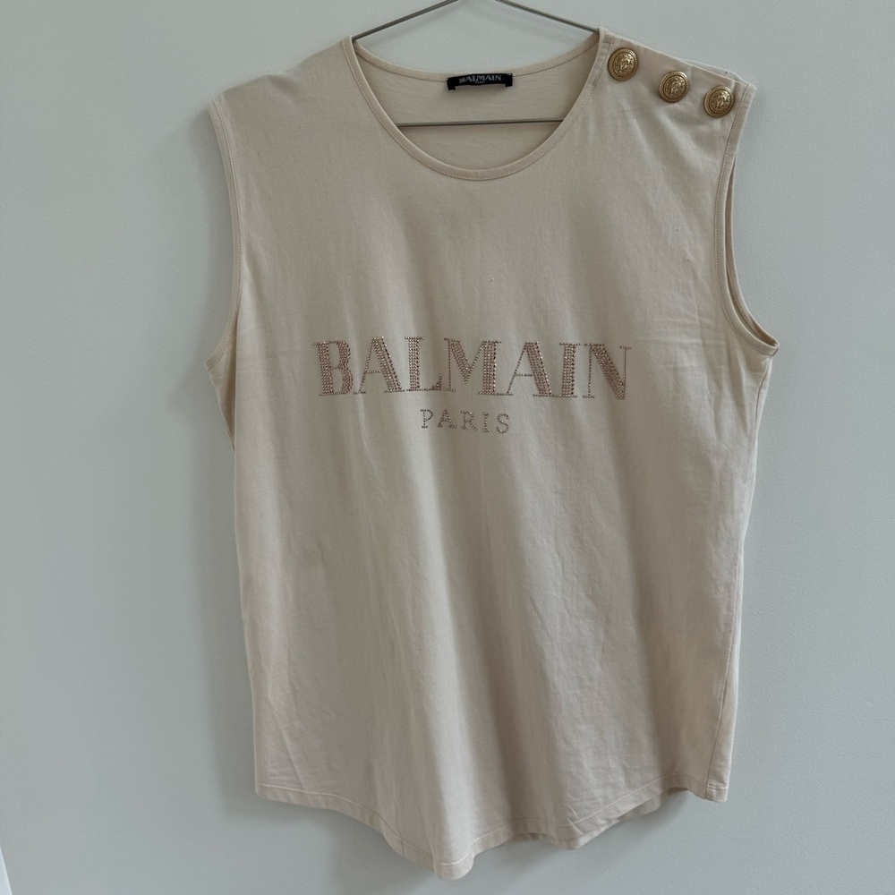 Balmain Cream Sleeveless Top with Gold Buttons
